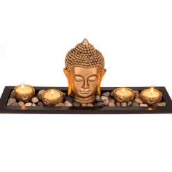 Out of the blue Boeddha hoofd - met waxinelichthouders - 41 cm