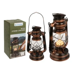Out of the Blue Stormlantaarn LED - metaal - brons/bruin - 15 x 25 cm