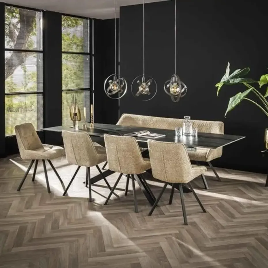 Ovale eettafel zwart Sophie industrieel 180x90 cm - Keramiek - Zwart