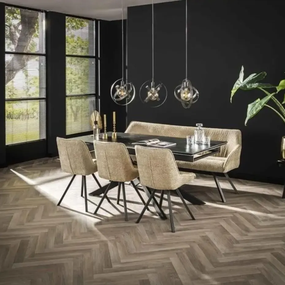 Ovale eettafel zwart Sophie industrieel 180x90 cm - Keramiek - Zwart