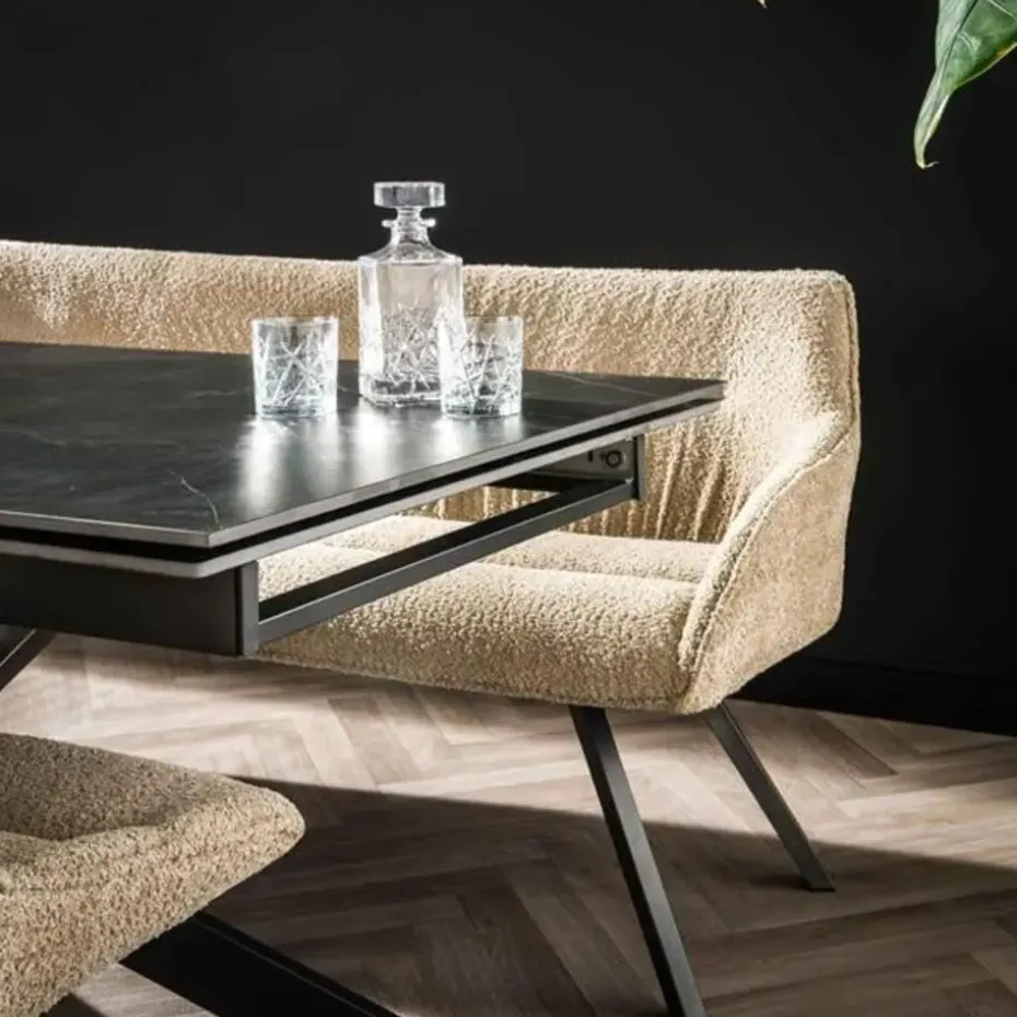 Ovale eettafel zwart Sophie industrieel 180x90 cm - Keramiek - Zwart