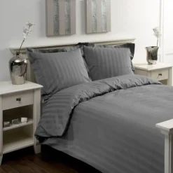 Papillon dekbedovertrek Satijn Streep - 200x200/220 cm - Grijs