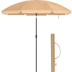 Parasol 180 cm diameter, rond / achthoekige strandparasol kantelbaar - taupe