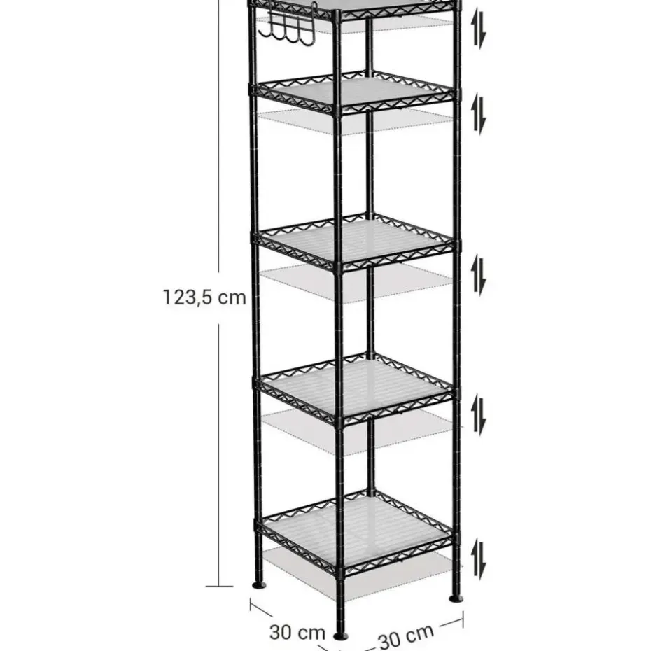 Parya Home - Badkamerrek 5 platen en haken zwart