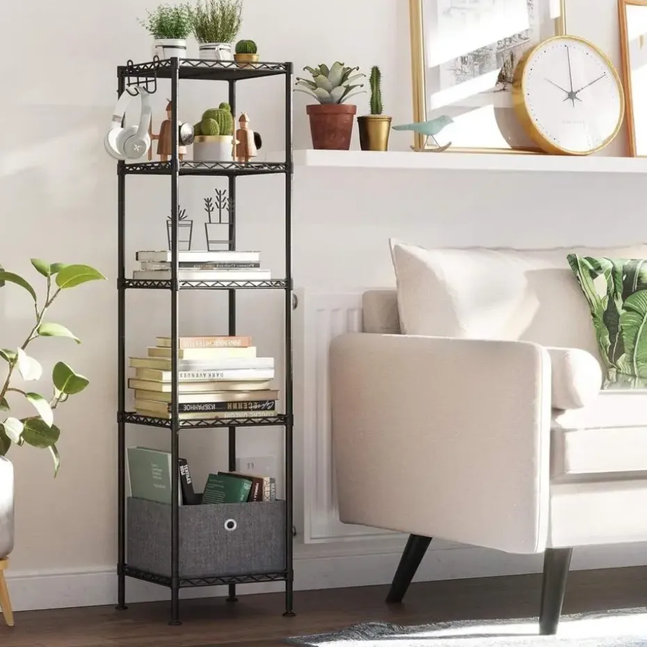 Parya Home - Badkamerrek 5 platen en haken zwart