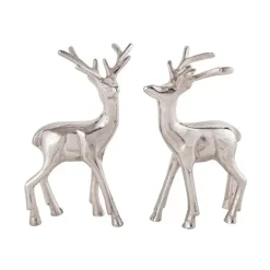 Parya Home - Deco figuur hert set van 2 tafeldecoratie metaal zilver