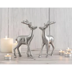 Parya Home - Deco figuur hert set van 2 tafeldecoratie metaal zilver