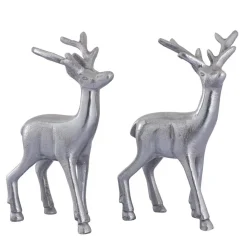 Parya Home - Deco figuur hert set van 2 tafeldecoratie metaal zilver