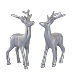 Parya Home - Deco figuur hert set van 2 tafeldecoratie metaal zilver