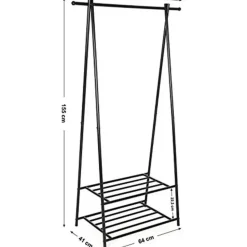 Parya Home - Kledingrek met Schoenenrek in Metaal - 155x87.5cm - Zwart