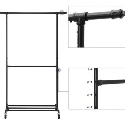 Parya Home - Kledingrek Op Wielen - Metaal - Zwart