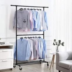 Parya Home - Kledingrek Op Wielen - Metaal - Zwart