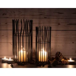 Parya Home - Lantaarnset 2-delige Loft zwarte of zilveren kandelaar lantaarns