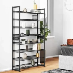 Parya Home - Schoenenrek met 8 roosters - Metaal - Zwart