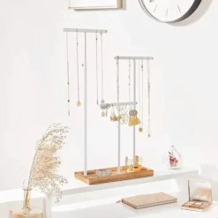 Parya Home - Sierradenrek - Oorbellenstandaard - 2-in-1 - Hout - Wit