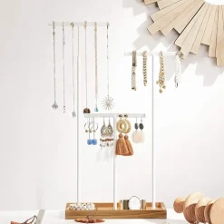 Parya Home - Sierradenrek - Oorbellenstandaard - 2-in-1 - Hout - Wit