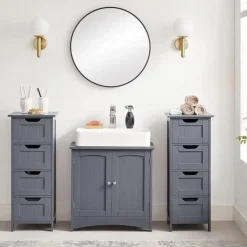 Parya Home - Smalle Ladekast - 4 Lades - Hout - Grijs