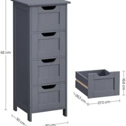 Parya Home - Smalle Ladekast - 4 Lades - Hout - Grijs