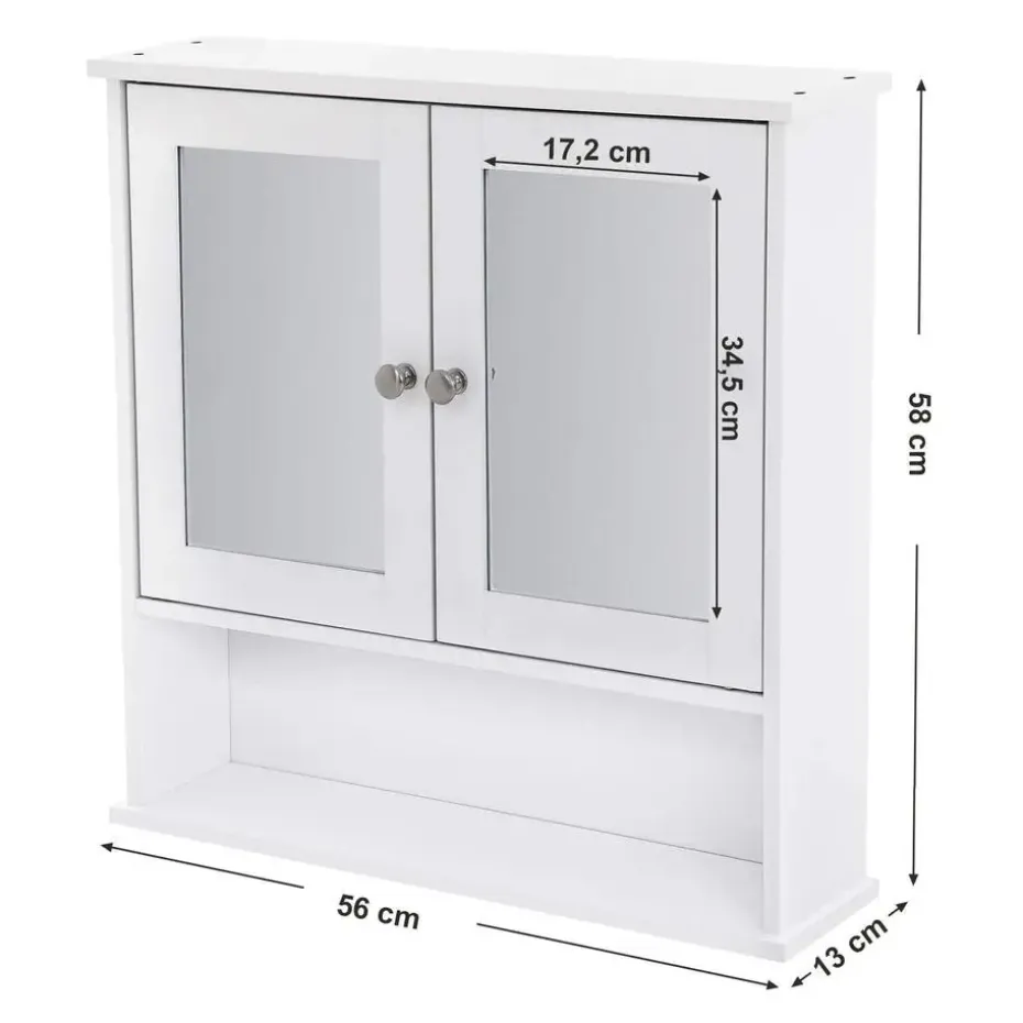 Parya Home - Spiegelkast - Badkamermeubel - 2 Deuren - 1 Plank - Hout - Wit