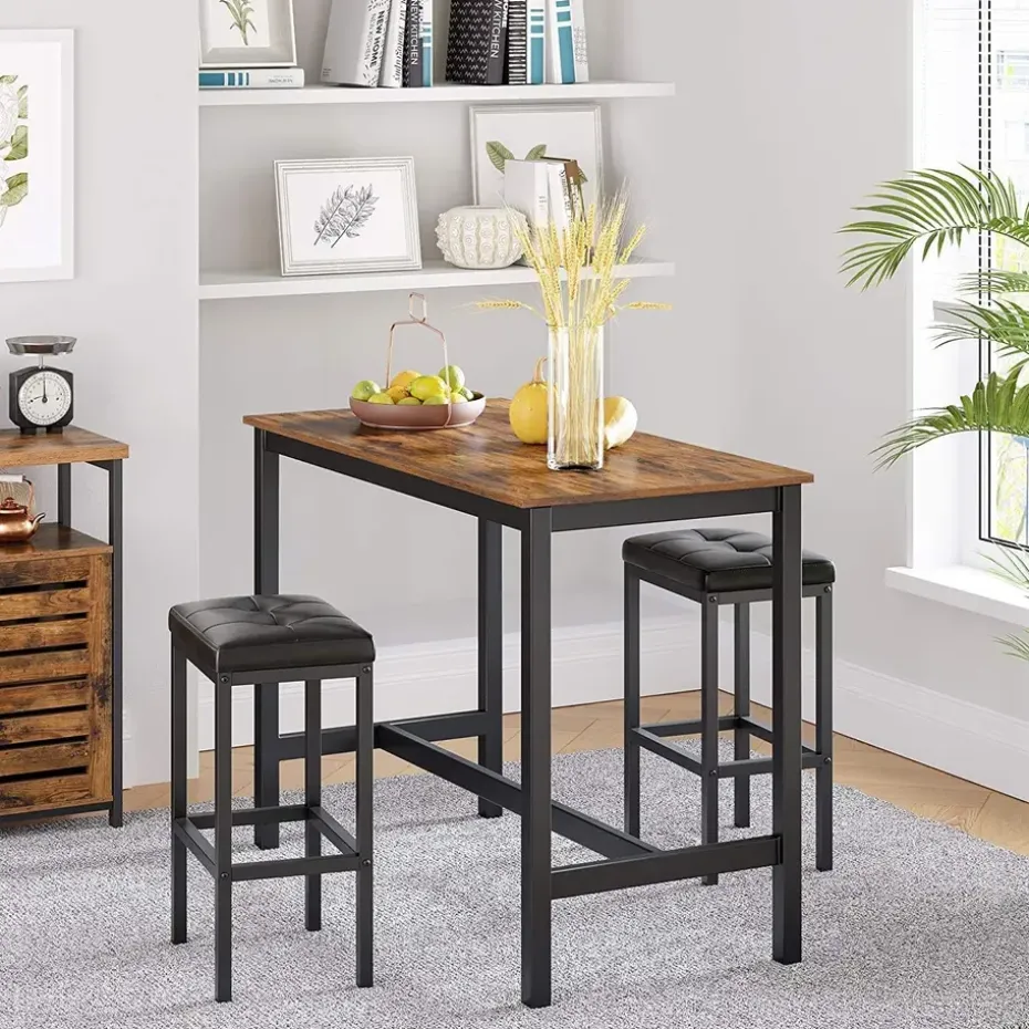 Parya Home - Stabiele Bartafel - Metaal/Spaanplaat - Bruin/Zwart