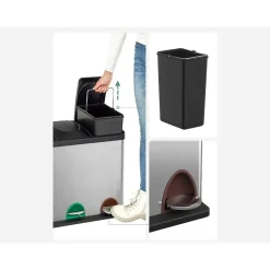 Parya Home - Vuilnisbak - Met binnenemmer - 3 compartimenten - 3x 15L - Zilver