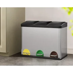 Parya Home - Vuilnisbak - Met binnenemmer - 3 compartimenten - 3x 15L - Zilver