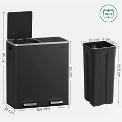 Parya Home - Zwarte Prullenbak - 2 x 30 Liter - Roestvrij Staal