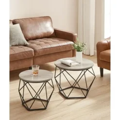 Parya Home Bijzettafel, set van 2 salontafels, grijs-zwart