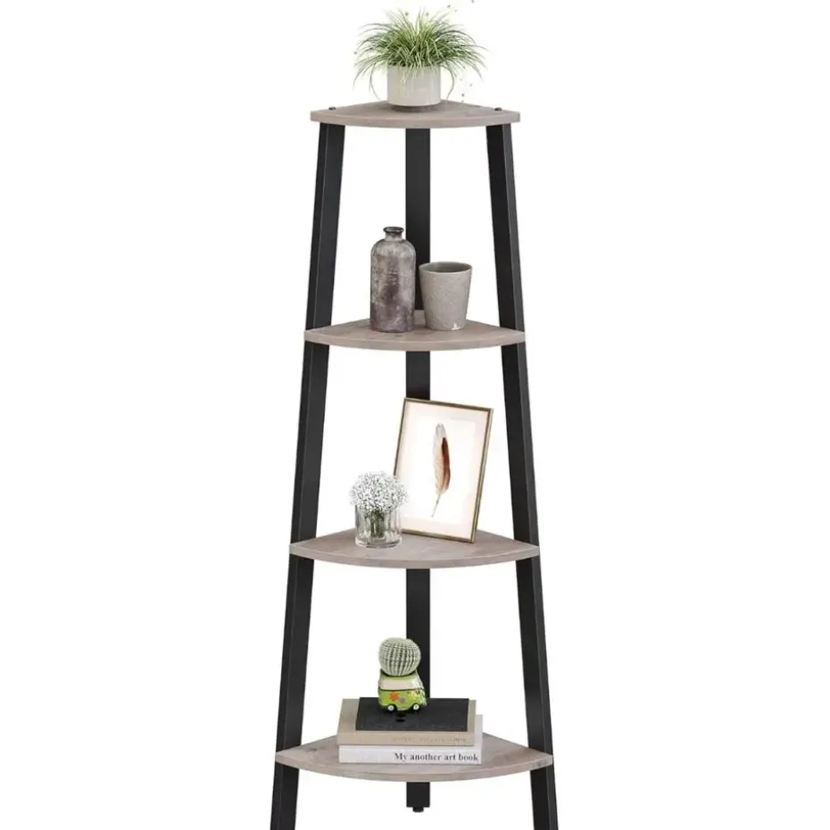 Parya Home hoekplank - 4 planken - industrieel - grijs-zwart