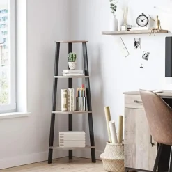 Parya Home hoekplank - 4 planken - industrieel - grijs-zwart