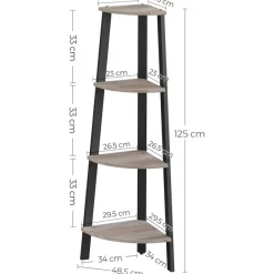 Parya Home hoekplank - 4 planken - industrieel - grijs-zwart
