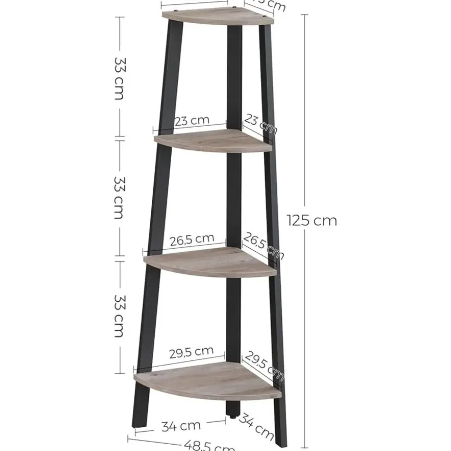 Parya Home hoekplank - 4 planken - industrieel - grijs-zwart