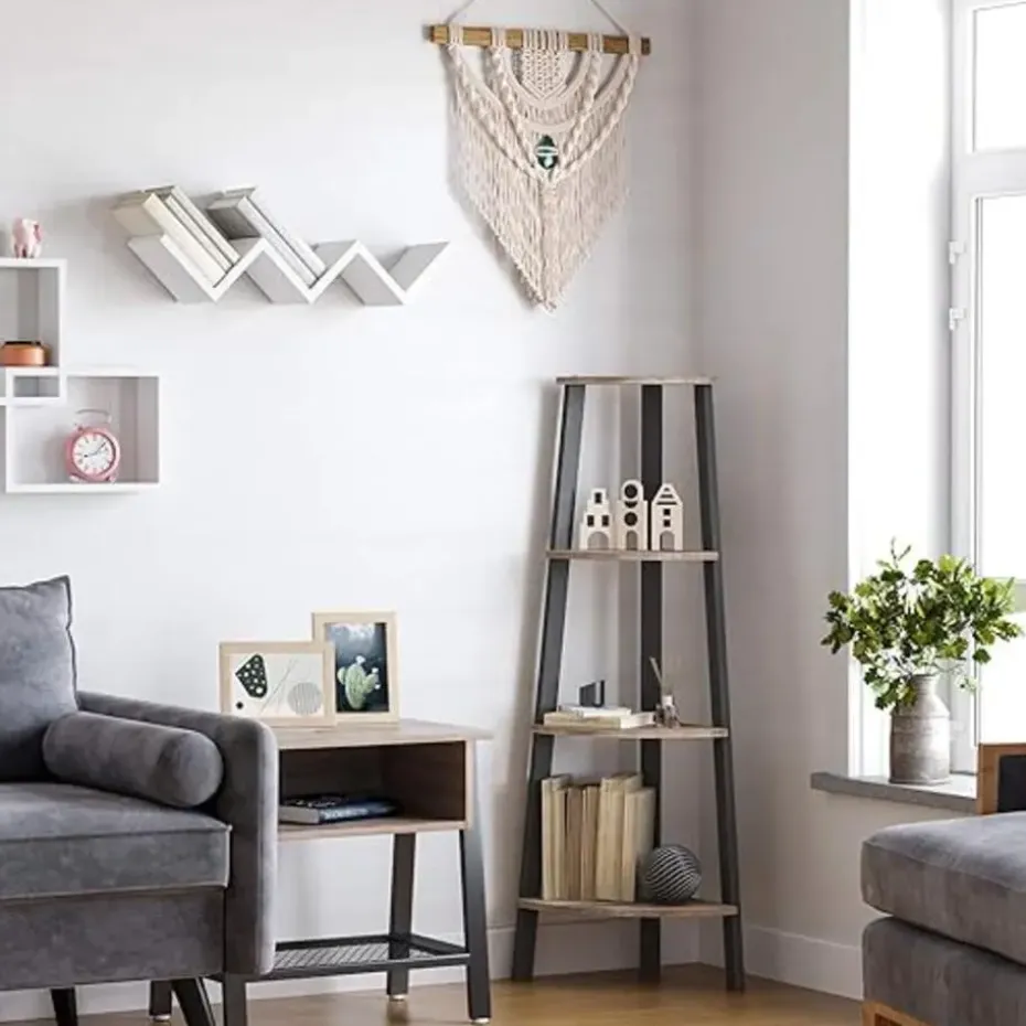 Parya Home hoekplank - 4 planken - industrieel - grijs-zwart