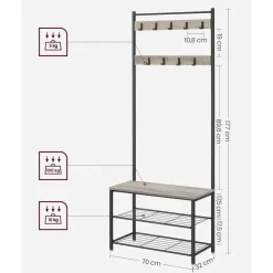 Parya Home 3-in-1 Kapstok met Schoenenrek – Entreekast met bankje