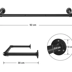 Parya Home Industrieel Ontwerp Wandgemonteerde Kledingstang - 92cmx3cmx7.5cm