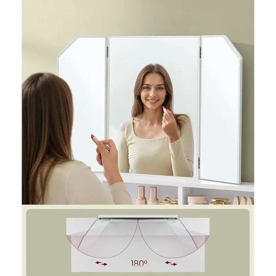 Parya Home Kaptafel, kaptafel met opklapbare spiegel en 2 laden