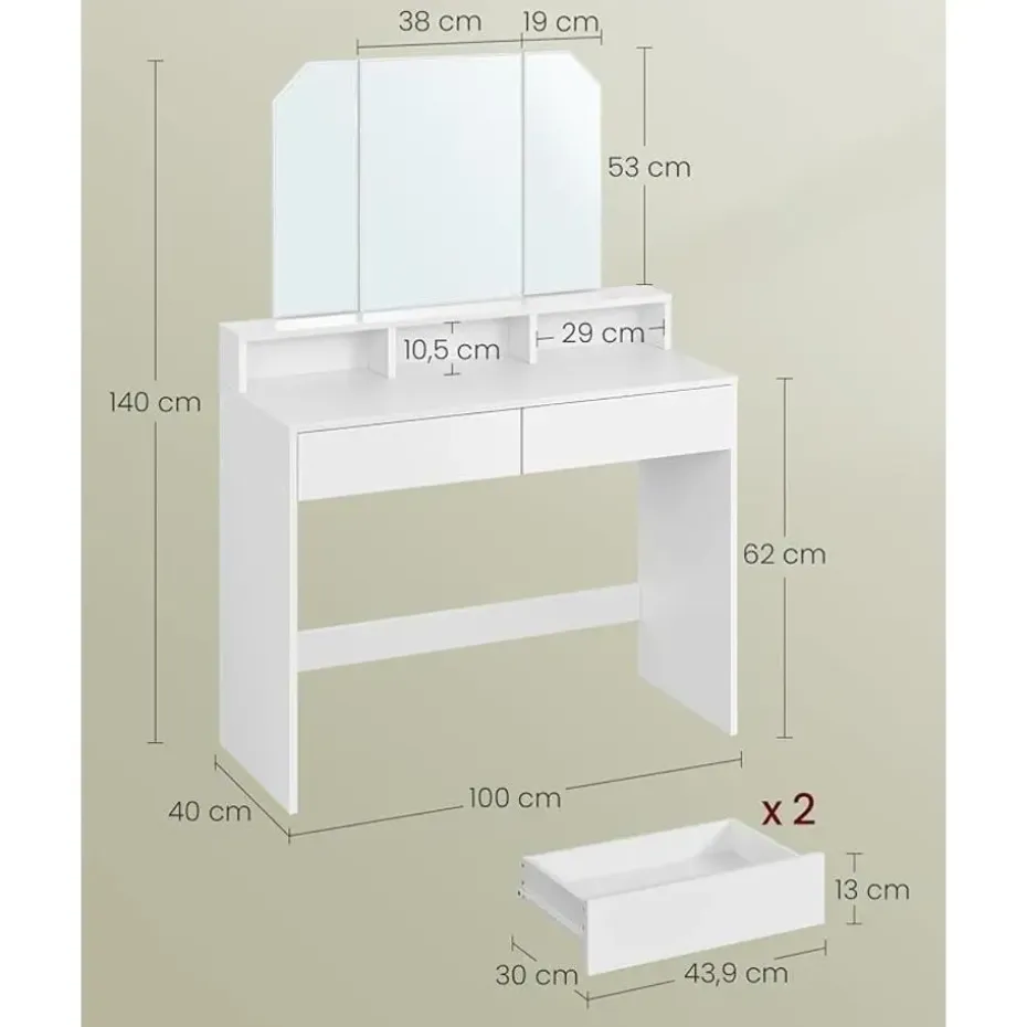Parya Home Kaptafel, kaptafel met opklapbare spiegel en 2 laden