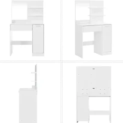 Parya Home kaptafel met spiegel - 1 lade - 2 legplanken - wit