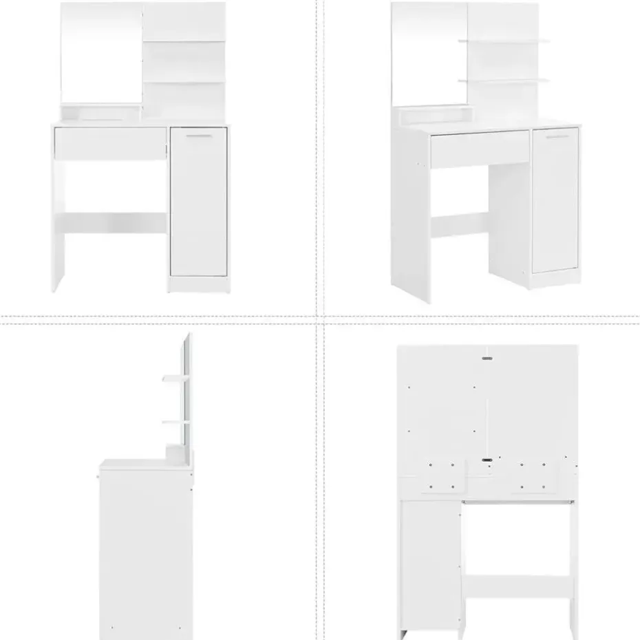 Parya Home kaptafel met spiegel - 1 lade - 2 legplanken - wit