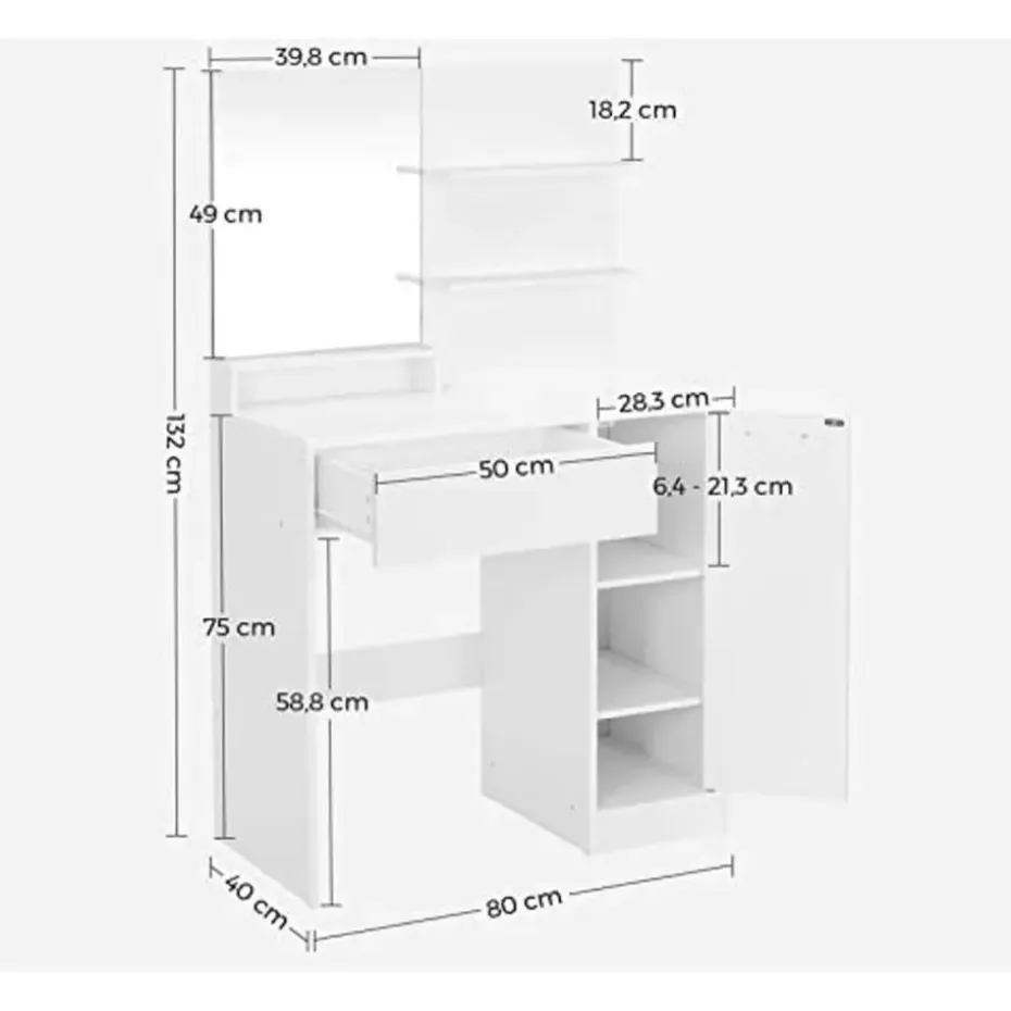Parya Home kaptafel met spiegel - 1 lade - 2 legplanken - wit