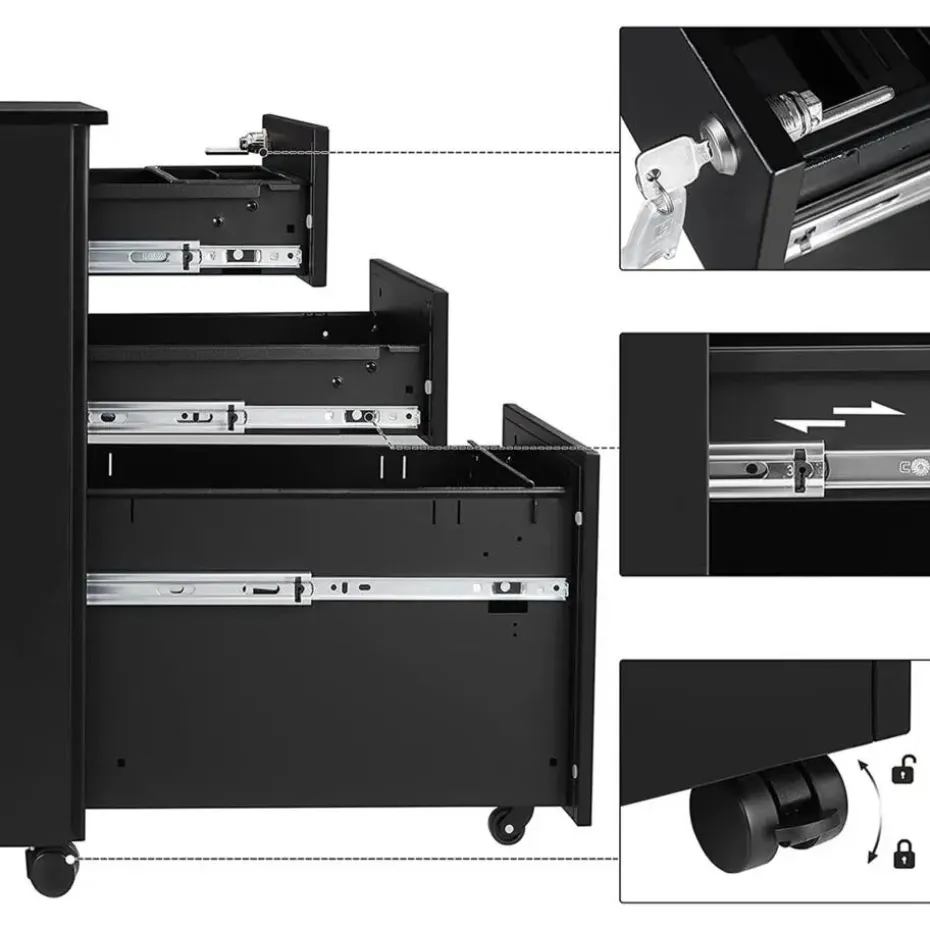 Parya Home Ladeblok bureau op wieltjes 3 Lades