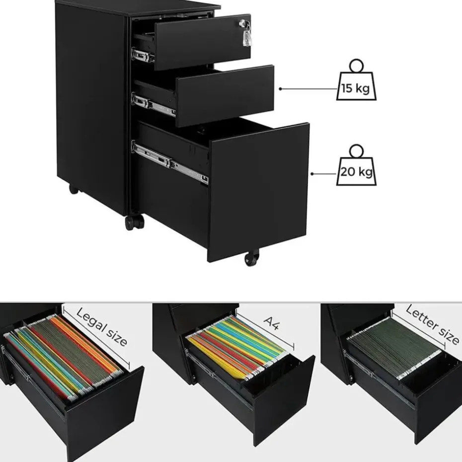 Parya Home Ladeblok bureau op wieltjes 3 Lades