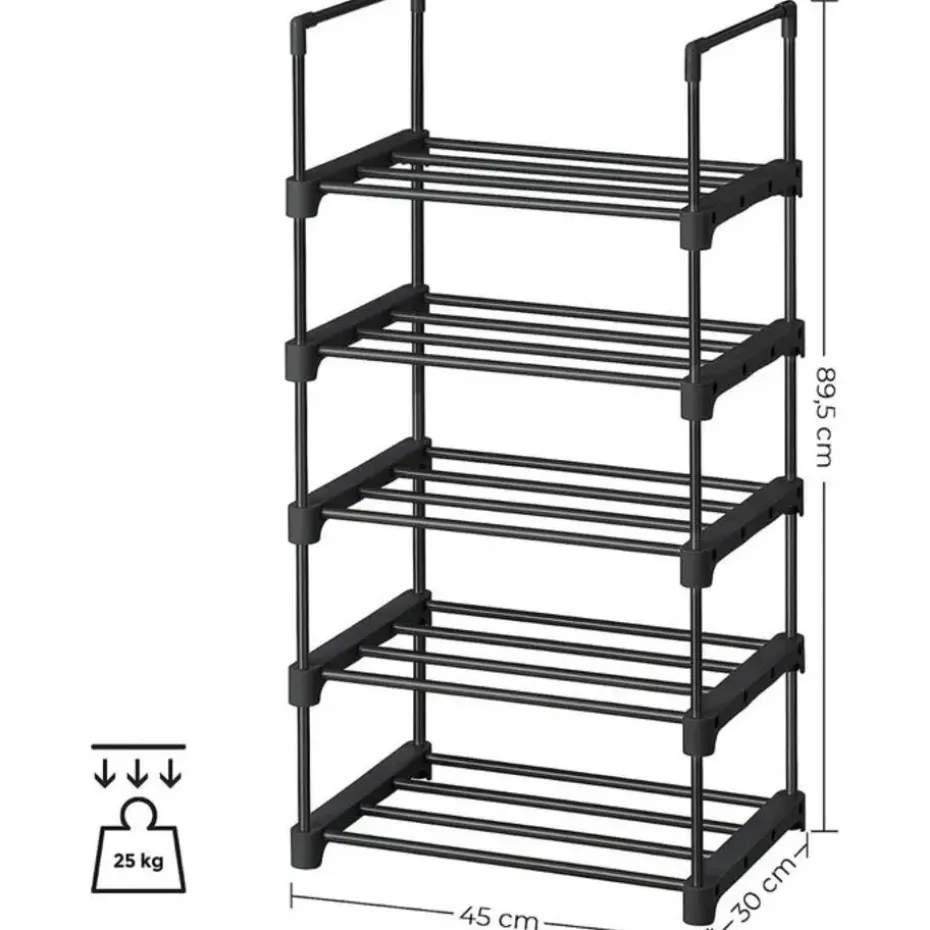 Parya Home metalen schoenrek met 5 niveaus - zwart
