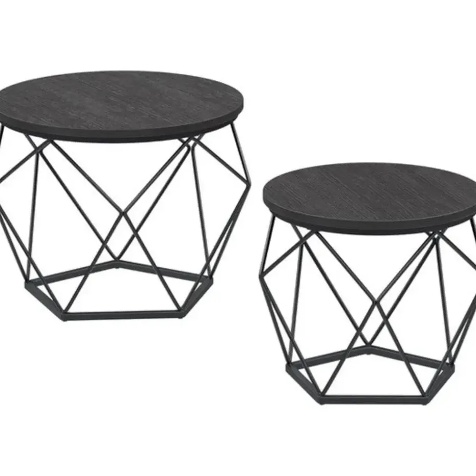 Parya home Ronde salontafels, set van 2 bijzettafels zwart