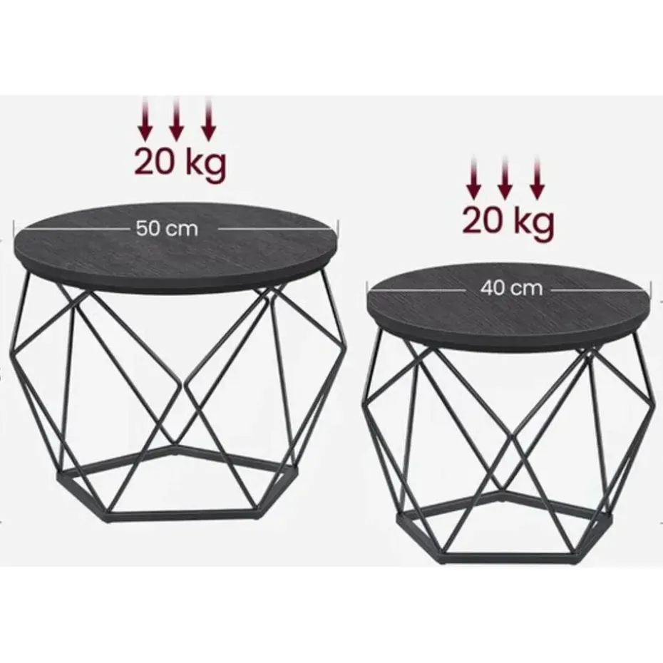 Parya home Ronde salontafels, set van 2 bijzettafels zwart