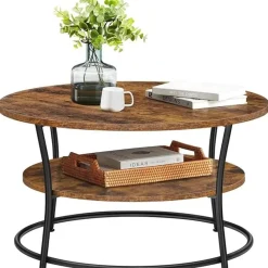 Parya Home Salontafel rond, Woonkamertafel, Sofatafel met plank