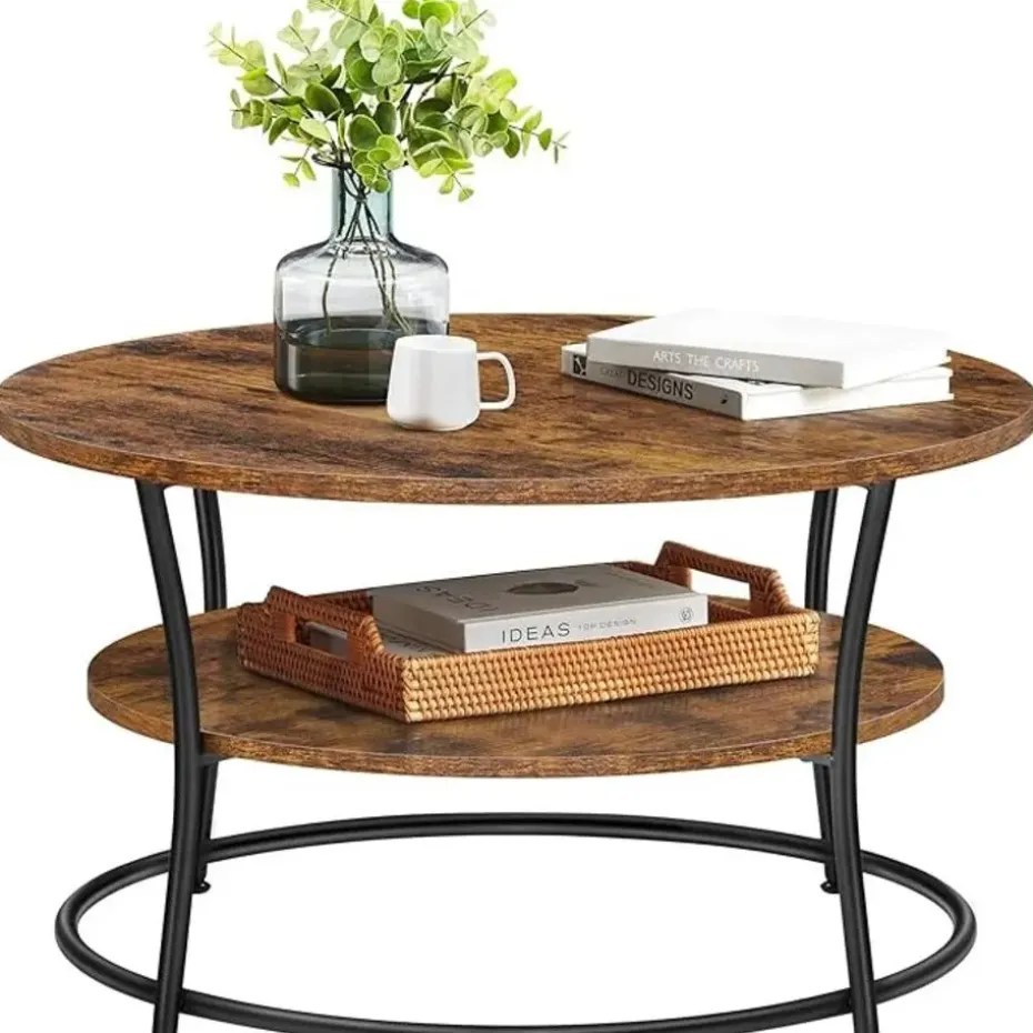 Parya Home Salontafel rond, Woonkamertafel, Sofatafel met plank