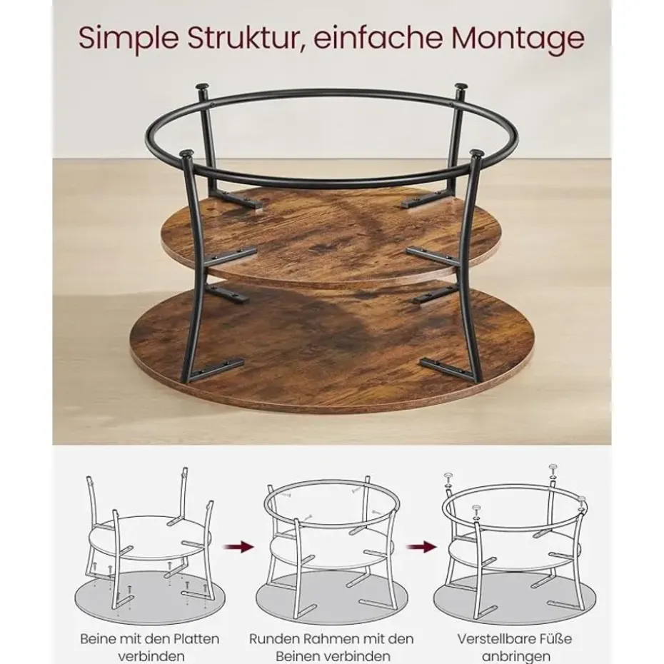 Parya Home Salontafel rond, Woonkamertafel, Sofatafel met plank