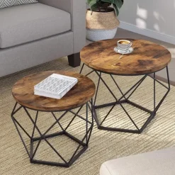 Parya home Salontafel 2-set bijzettafel industrieel bruin zwart