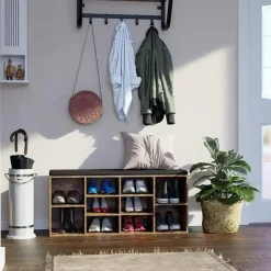 Parya Home Schoenenkast met Zitvlak - Zwart en Rustiek Bruin